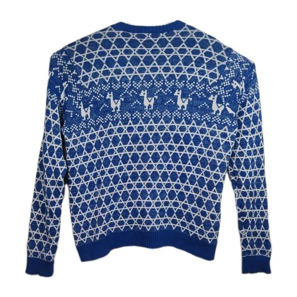 Carbon Happy Llamakah Sweater Men's XL Blue Nordic Hanukkah Llama Pullover - Picture 2 of 11